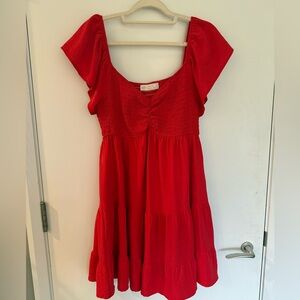 Girls' Red Tiered Smocked Dress